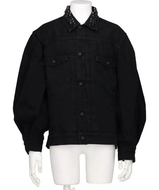 PUFF SLEEVE DENIM JACKET W/EMB