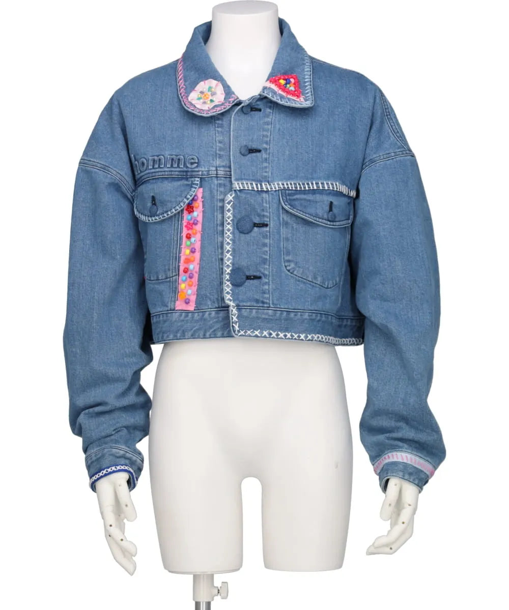 BEADS HAND DRAWING DENIM JACKET