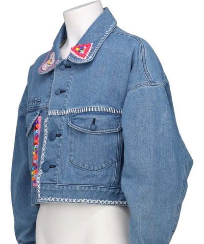 BEADS HAND DRAWING DENIM JACKET