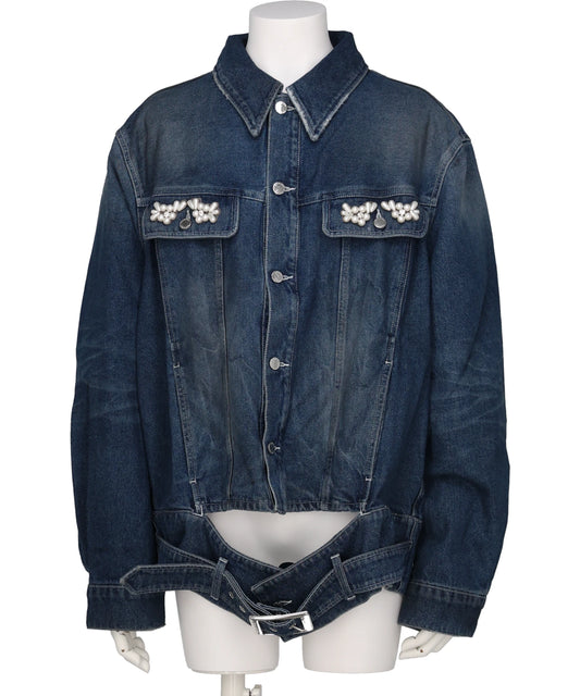 Simone Rocha(シモーンロシャ)MULTI BELT WAIST TAIL DENIMTRUCKER JACKET W/ EMB