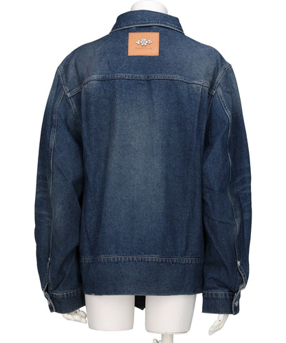 MULTI BELT WAIST TAIL DENIMTRUCKER JACKET W/ EMB