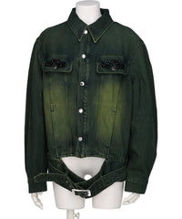 Simone Rocha(シモーンロシャ) MULTI BELT WAIST TAIL DENIMTRUCKER JACKET W/ EMB