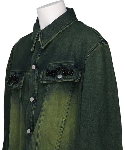 MULTI BELT WAIST TAIL DENIMTRUCKER JACKET W/ EMB