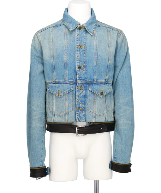 LEATHER STRAP DENIM JACKET