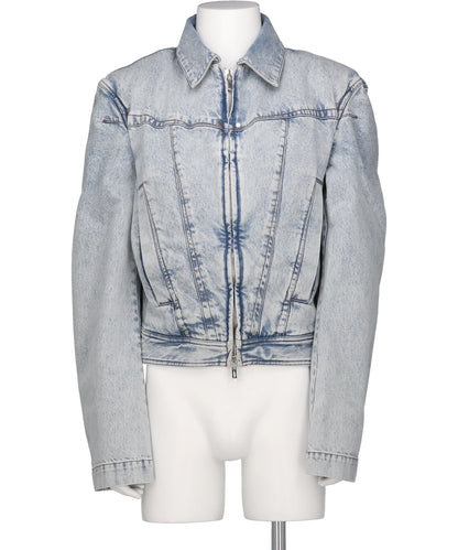 DENIM ZIPPED WIDE SHOULDERS JACKET