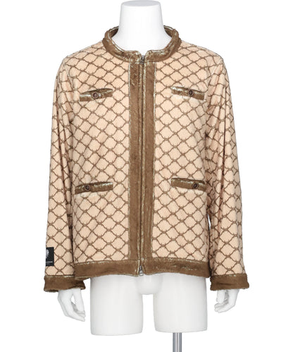 TALKING ABOUT THE ABSTRACTION FUR TRANSFER COLLARLESS JACKET