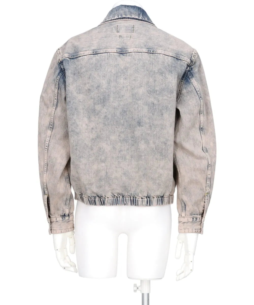 BLEACHE&OVER DYE DENIM FRONT ZIP BLOUSON