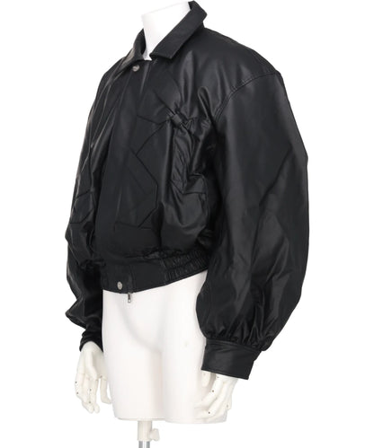 RIBBON DETAIL FAUX LEATHER BOMBER JACKET