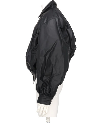 RIBBON DETAIL FAUX LEATHER BOMBER JACKET