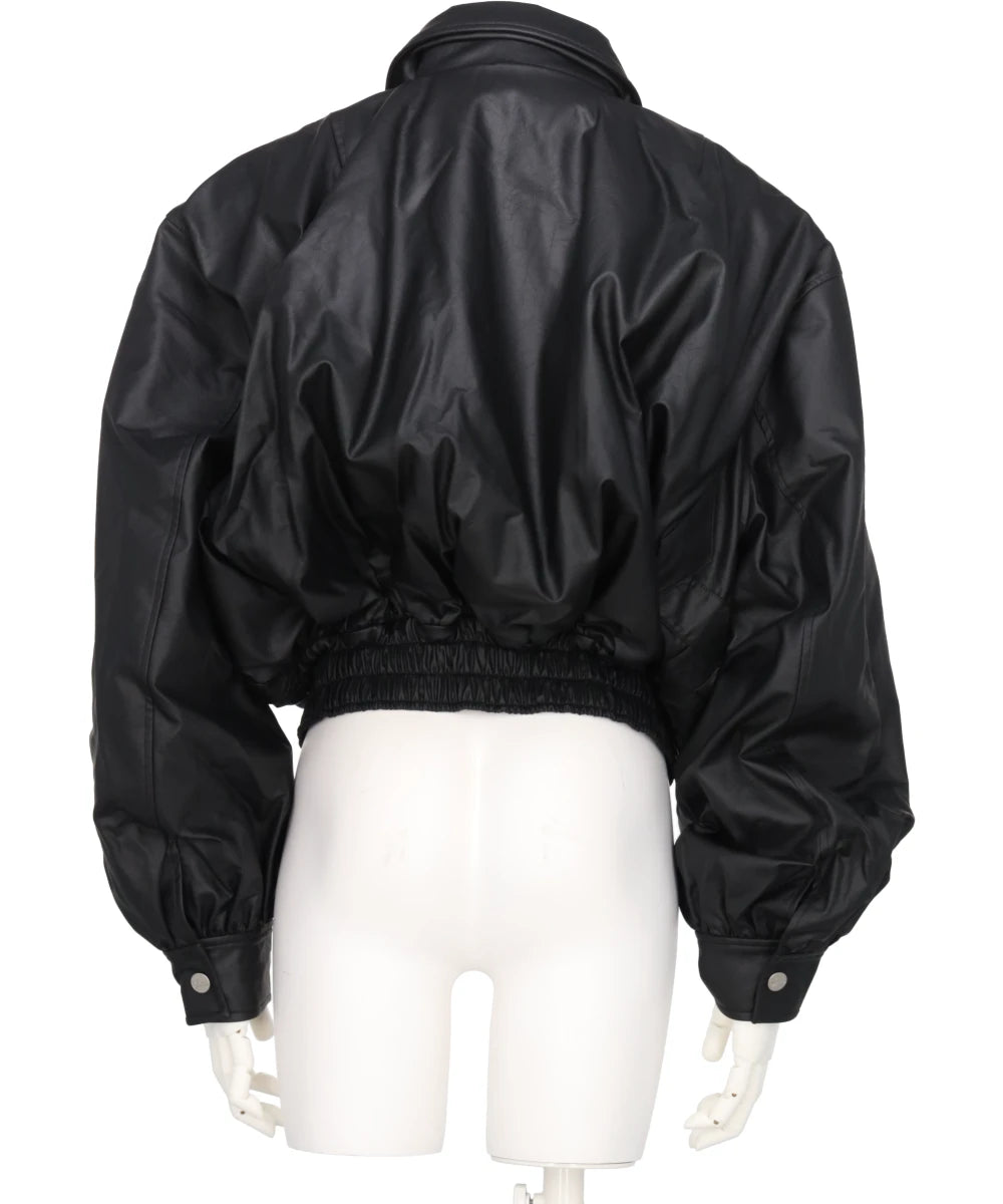 RIBBON DETAIL FAUX LEATHER BOMBER JACKET – MIDWEST ONLINE STORE
