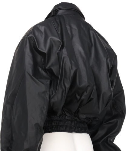 RIBBON DETAIL FAUX LEATHER BOMBER JACKET