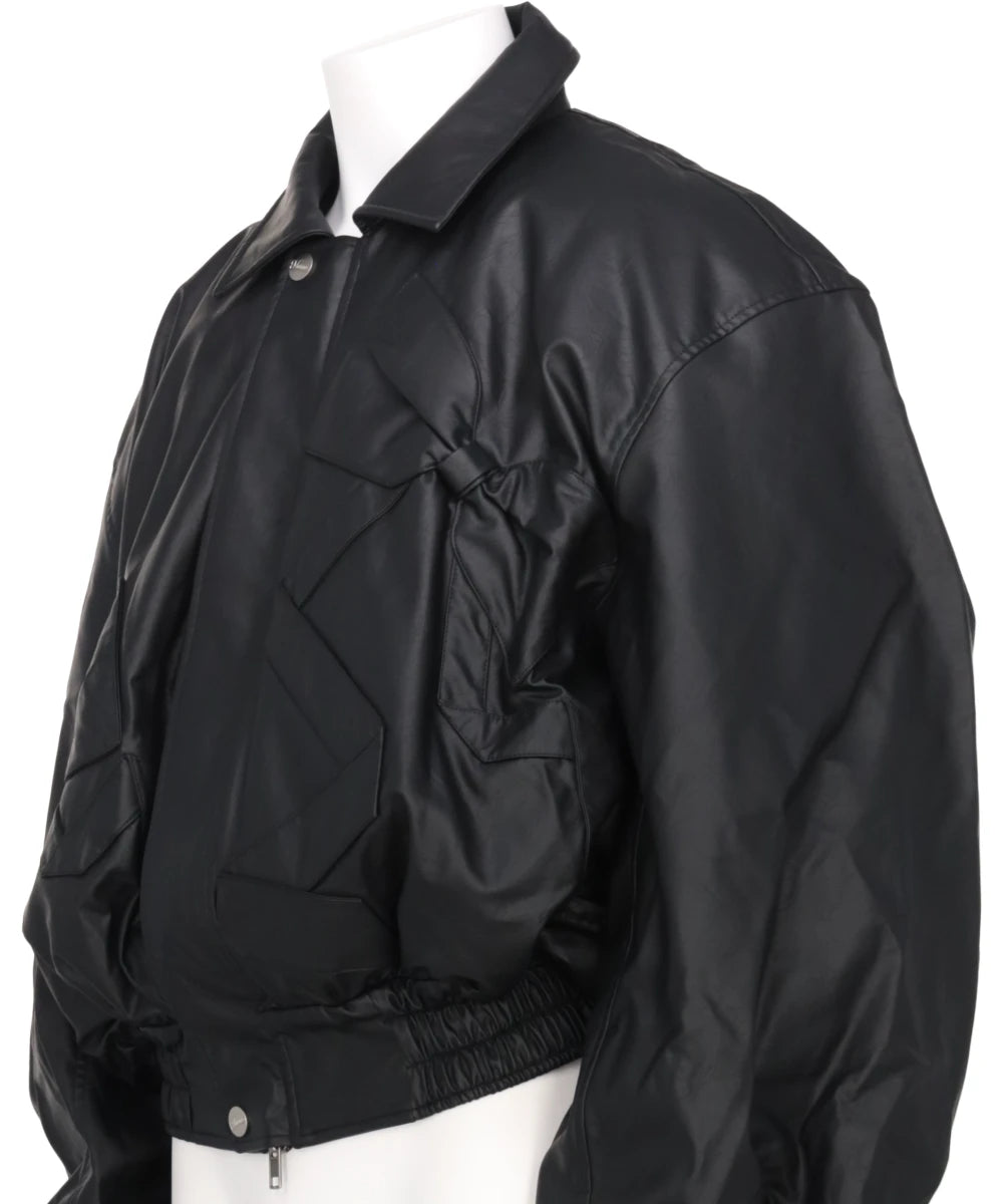 RIBBON DETAIL FAUX LEATHER BOMBER JACKET – MIDWEST ONLINE STORE