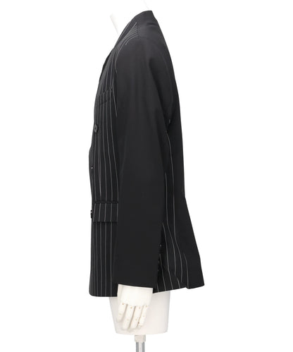 PATCHED PIN STRIPE LAPELESS BLAZER