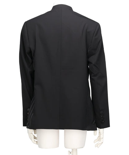 PATCHED PIN STRIPE LAPELESS BLAZER