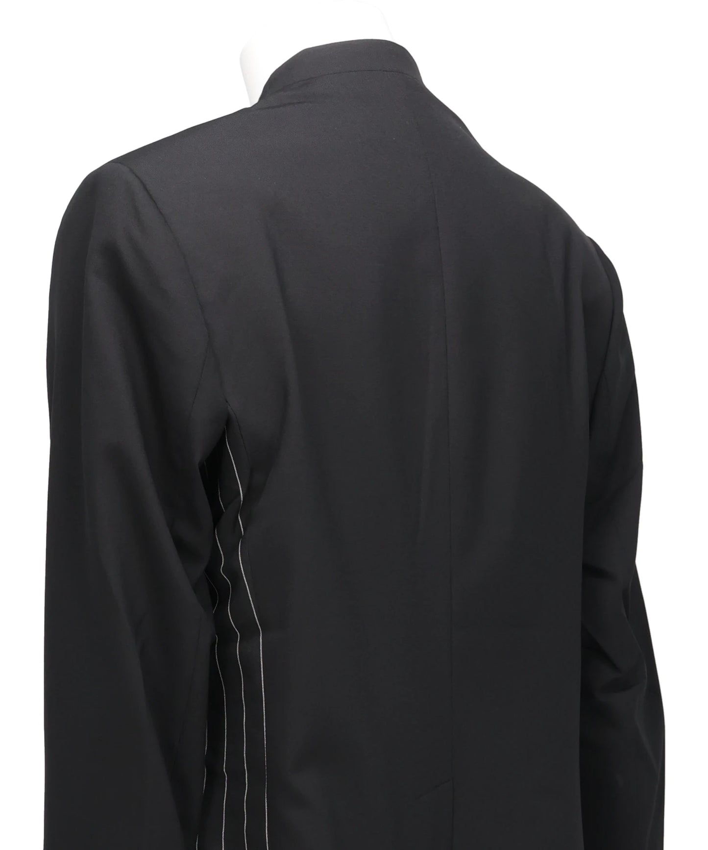 PATCHED PIN STRIPE LAPELESS BLAZER