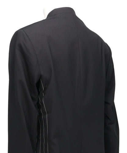 PATCHED PIN STRIPE LAPELESS BLAZER