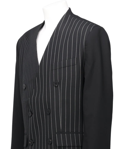 PATCHED PIN STRIPE LAPELESS BLAZER