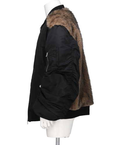 NYLON MASSIVE ROUNDED SLEEVE BOMBER JACKET WITH BACK FUR
