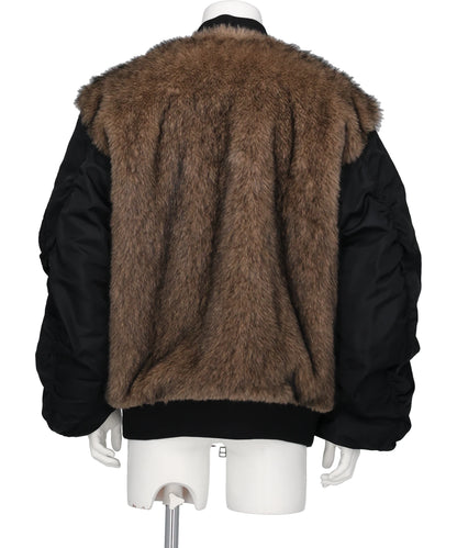 NYLON MASSIVE ROUNDED SLEEVE BOMBER JACKET WITH BACK FUR