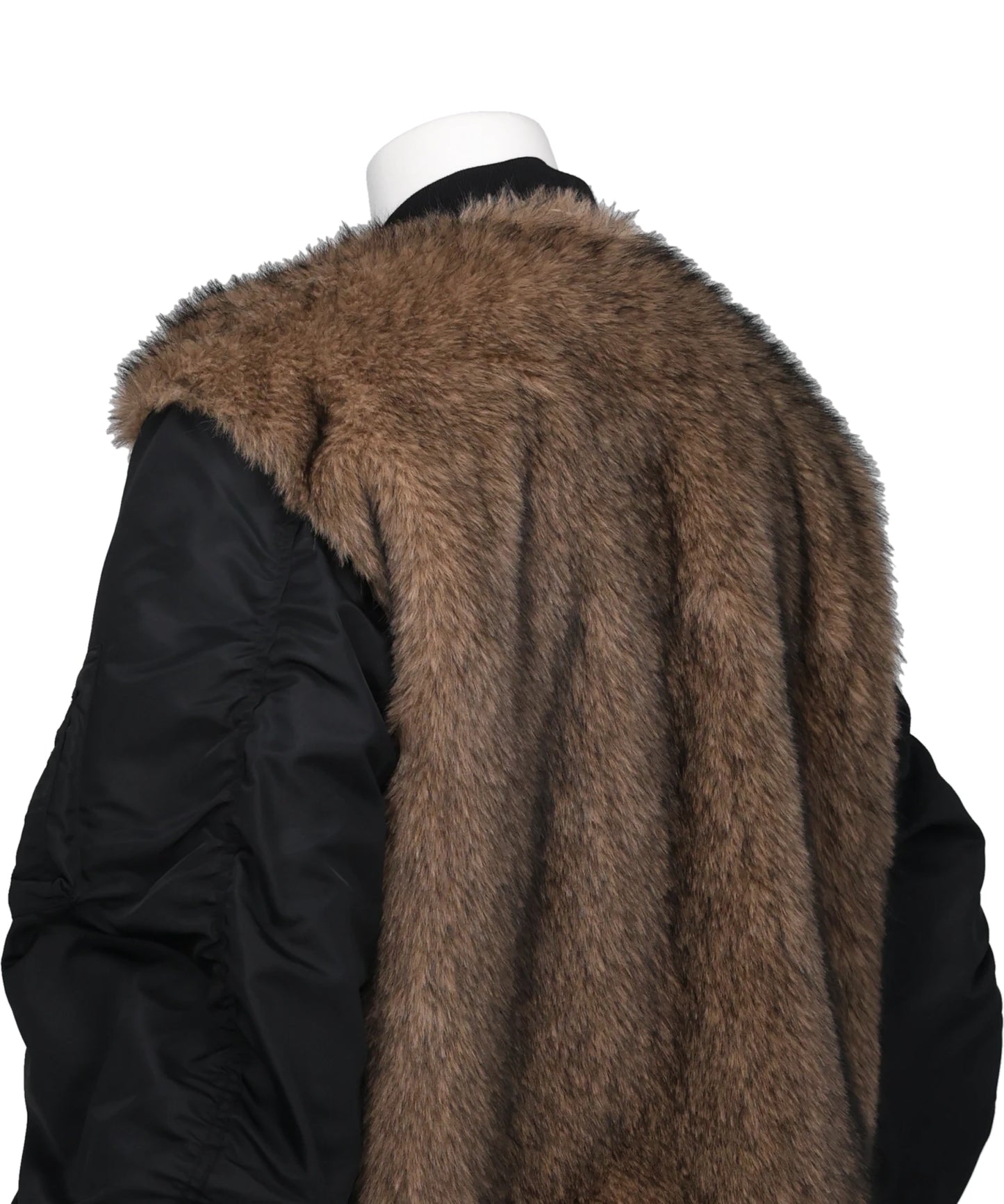 NYLON MASSIVE ROUNDED SLEEVE BOMBER JACKET WITH BACK FUR
