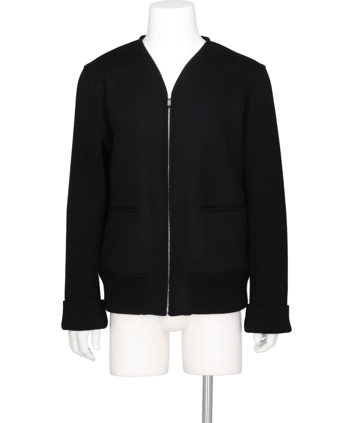 OVERCOAT COLLARLESS BLOUSON WITH RIBBED SLEEVES
