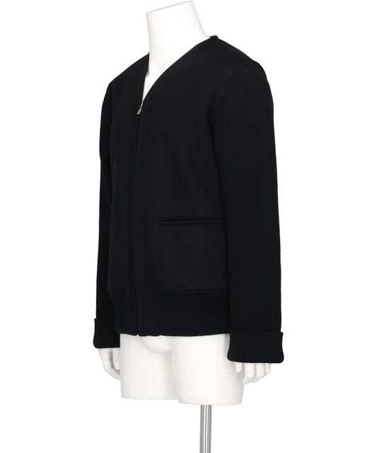 COLLARLESS BLOUSON WITH RIBBED SLEEVES