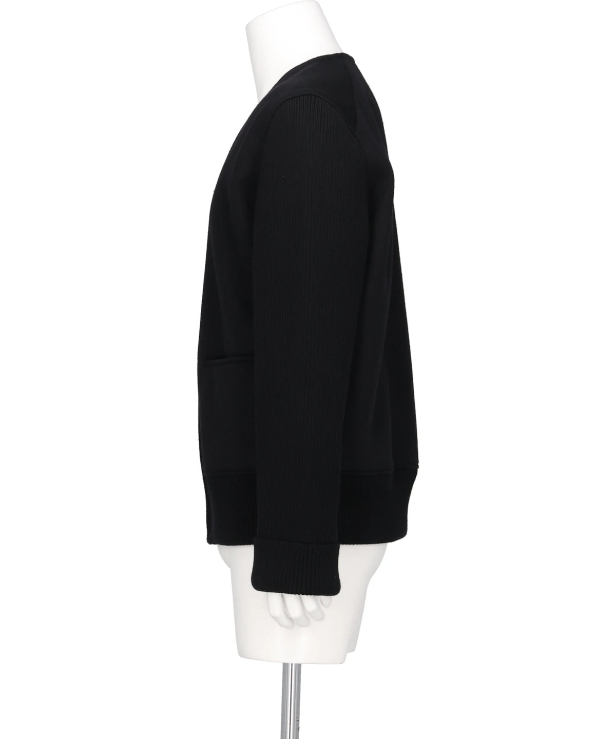 COLLARLESS RIBBED-SLEEVE BLOUSON