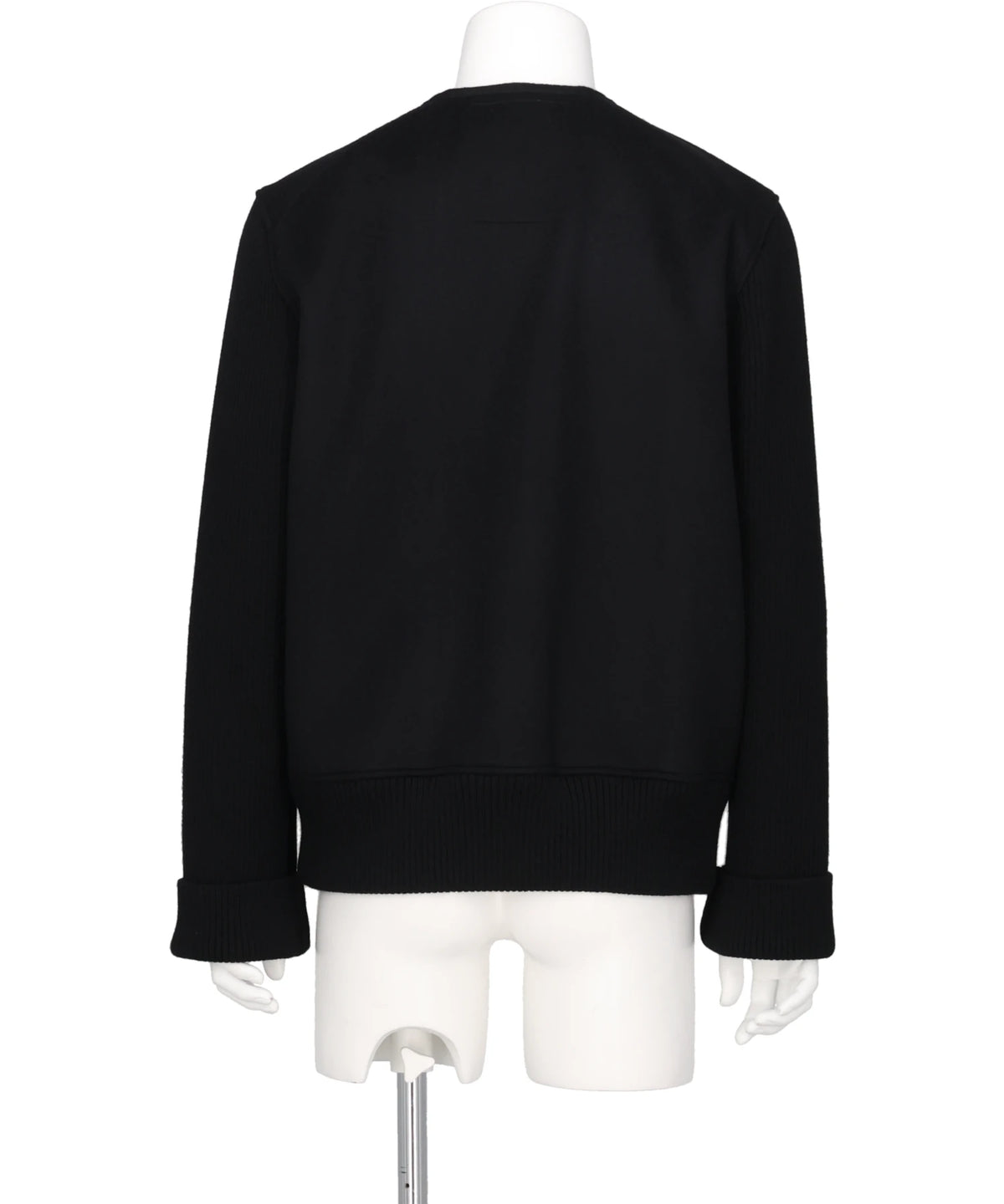 COLLARLESS RIBBED-SLEEVE BLOUSON