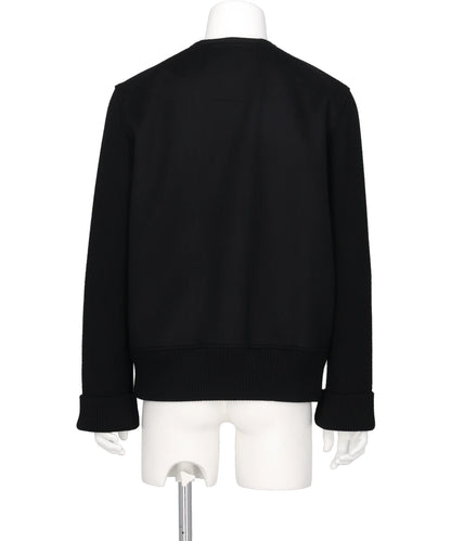 COLLARLESS RIBBED-SLEEVE BLOUSON