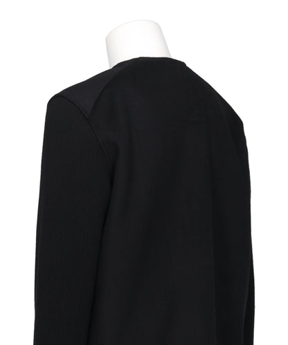 COLLARLESS RIBBED-SLEEVE BLOUSON