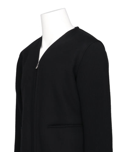 COLLARLESS RIBBED-SLEEVE BLOUSON