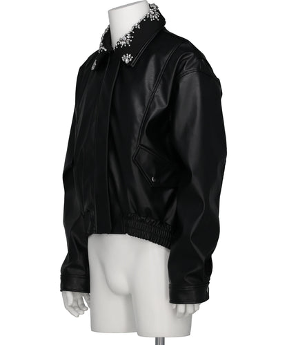 CRYSTAL BIJOU COLLAR 2WAY BLOUSON