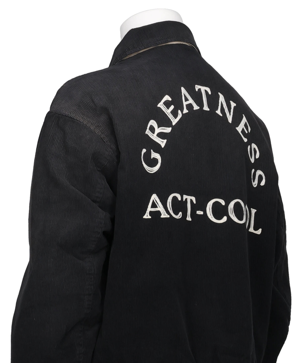 "GREATNESS ACT-COOL"EMBROIDEREDSUN-FADED VARSITY JACKET