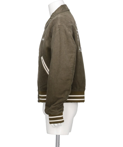 "GREATNESS ACT-COOL"EMBROIDEREDSUN-FADED VARSITY JACKET