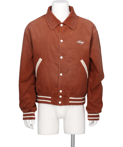 "GREATNESS ACT-COOL"EMBROIDEREDSUN-FADED VARSITY JACKET