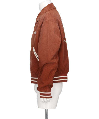"GREATNESS ACT-COOL"EMBROIDEREDSUN-FADED VARSITY JACKET