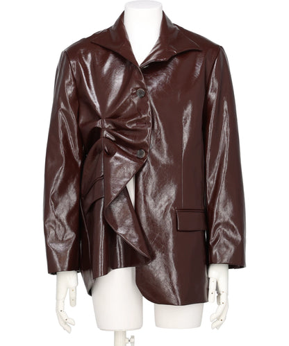 AVAVAV(アヴァヴァヴ)PLEATED BLAZER FAUX LEATHER MARRON