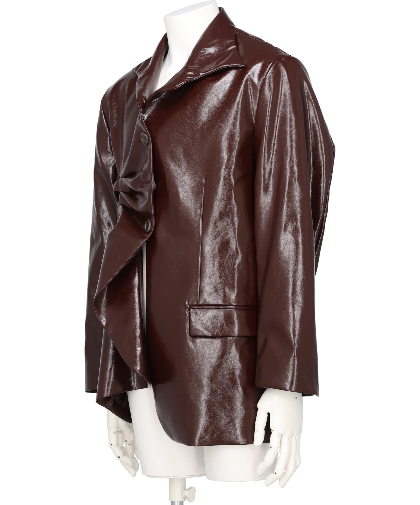 PLEATED BLAZER FAUX LEATHER MARRON