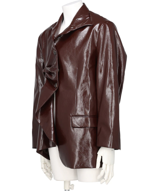 PLEATED BLAZER FAUX LEATHER MARRON