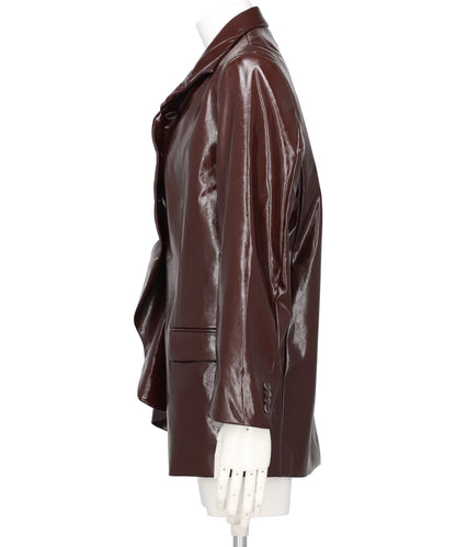 PLEATED BLAZER FAUX LEATHER MARRON