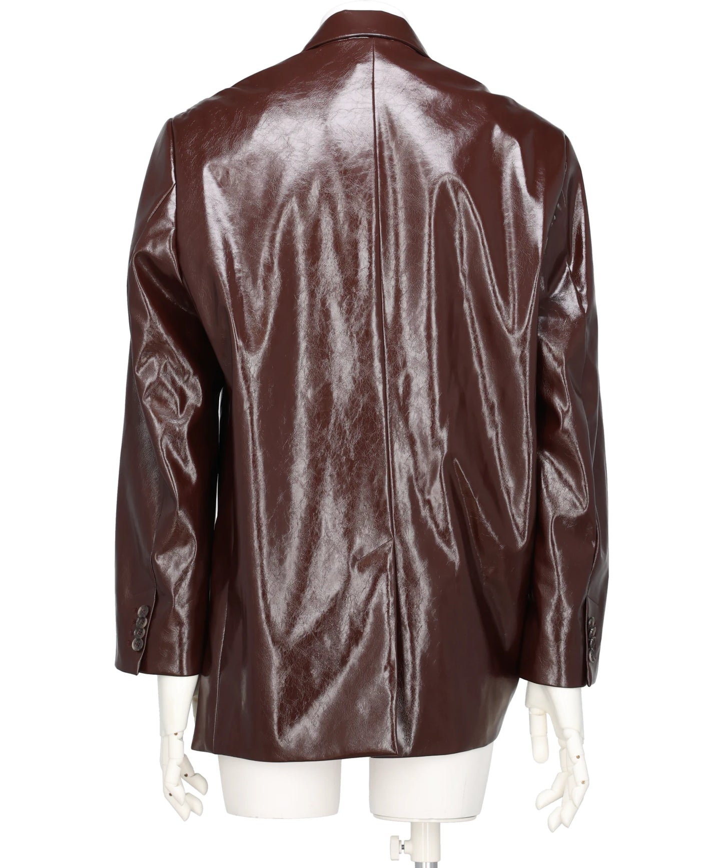 PLEATED BLAZER FAUX LEATHER MARRON