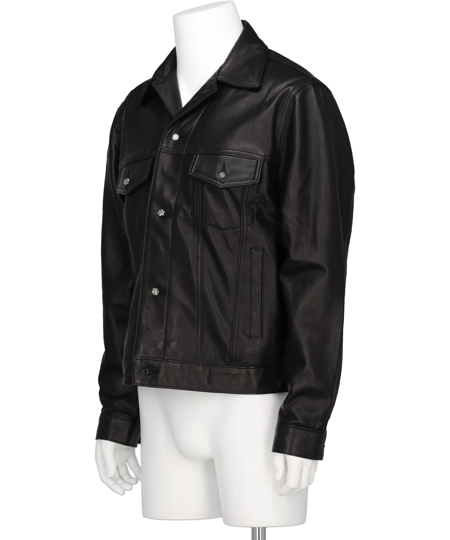 DIAMOND LEATHER SPREAD COLLAR JACKET