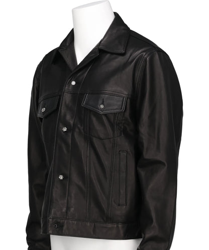 DIAMOND LEATHER SPREAD COLLAR JACKET