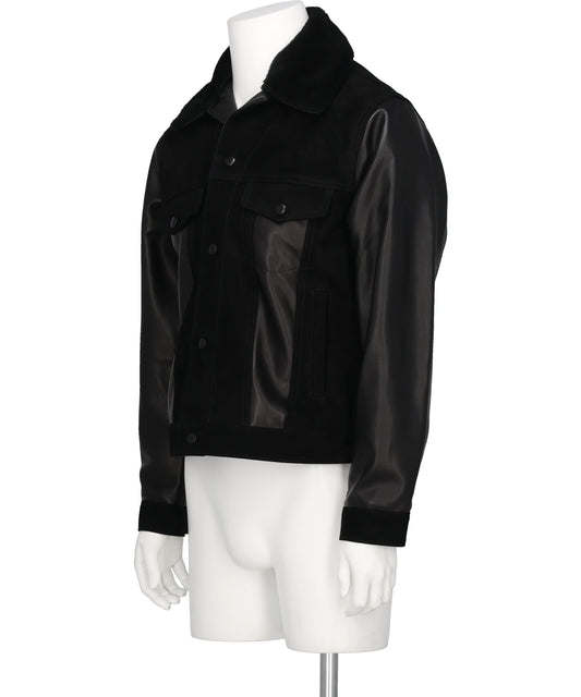 LEATHER&SUEDE SPREAD COLLAR JACKET