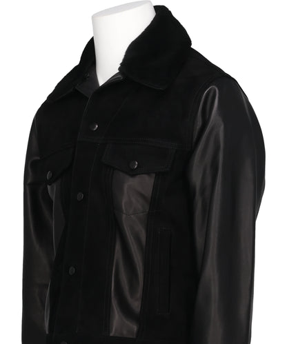 LEATHER&SUEDE SPREAD COLLAR JACKET