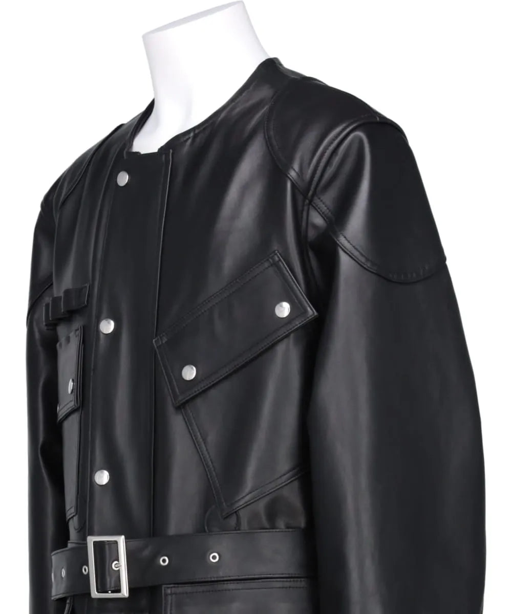 "JEROME" LONG MOTO LEATHER COAT