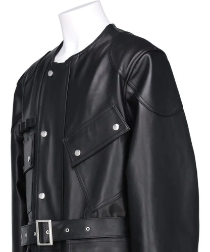 "JEROME" LONG MOTO LEATHER COAT