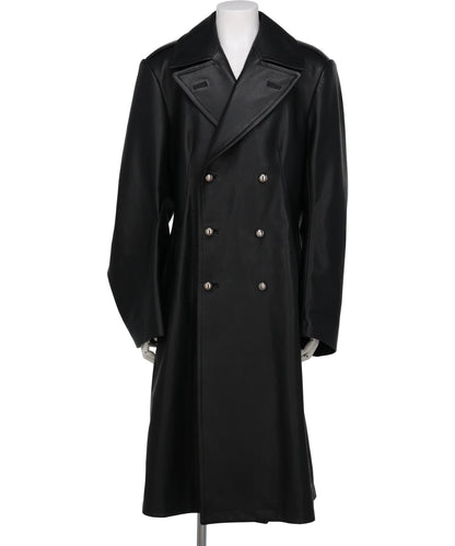 JOHN LAWRENCE SULLIVAN(ジョンローレンスサリバン)GRAIN LEATHER MASSIVE ROUNDED SLEEVEDOUBLE BREASTED COAT