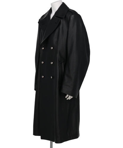 GRAIN LEATHER MASSIVE ROUNDED SLEEVEDOUBLE BREASTED COAT