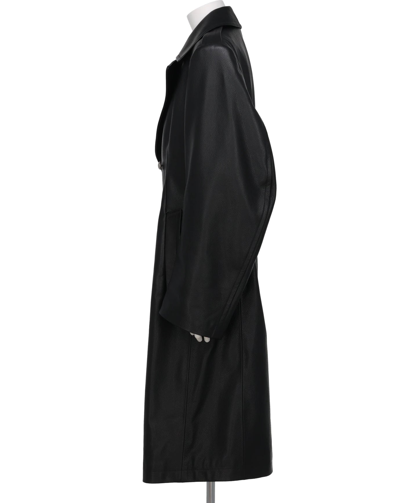 GRAIN LEATHER MASSIVE ROUNDED SLEEVEDOUBLE BREASTED COAT